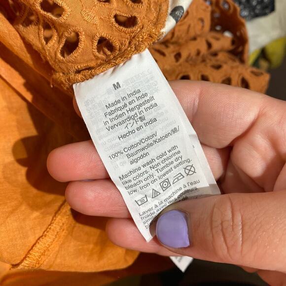 Madewell Womens Burnt Orange Cotton Floral Eyelet lace Lined Shift Dress Size M - Picture 11 of 14